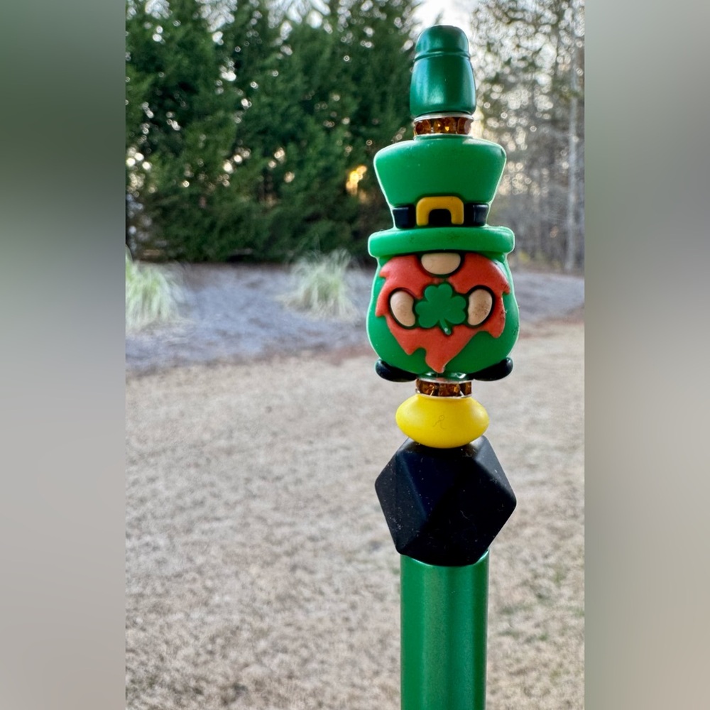 Handcrafted Leprechaun St. Patty’s Day Lucky Irish Unique Beaded Pen Stationery